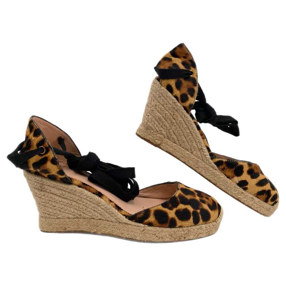 J. Crew Brown Black Leopard Print Fur Espadrille Wedges | Size 8